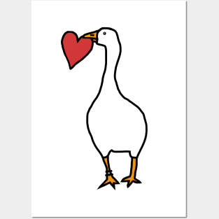 Left Facing Goose with Red Heart in Beak Posters and Art